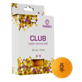 Мяч для наст. тенниса TORRES Club 2*,арт. TT21013, диам. 40+ мм, упак. 6 шт, оранжевый