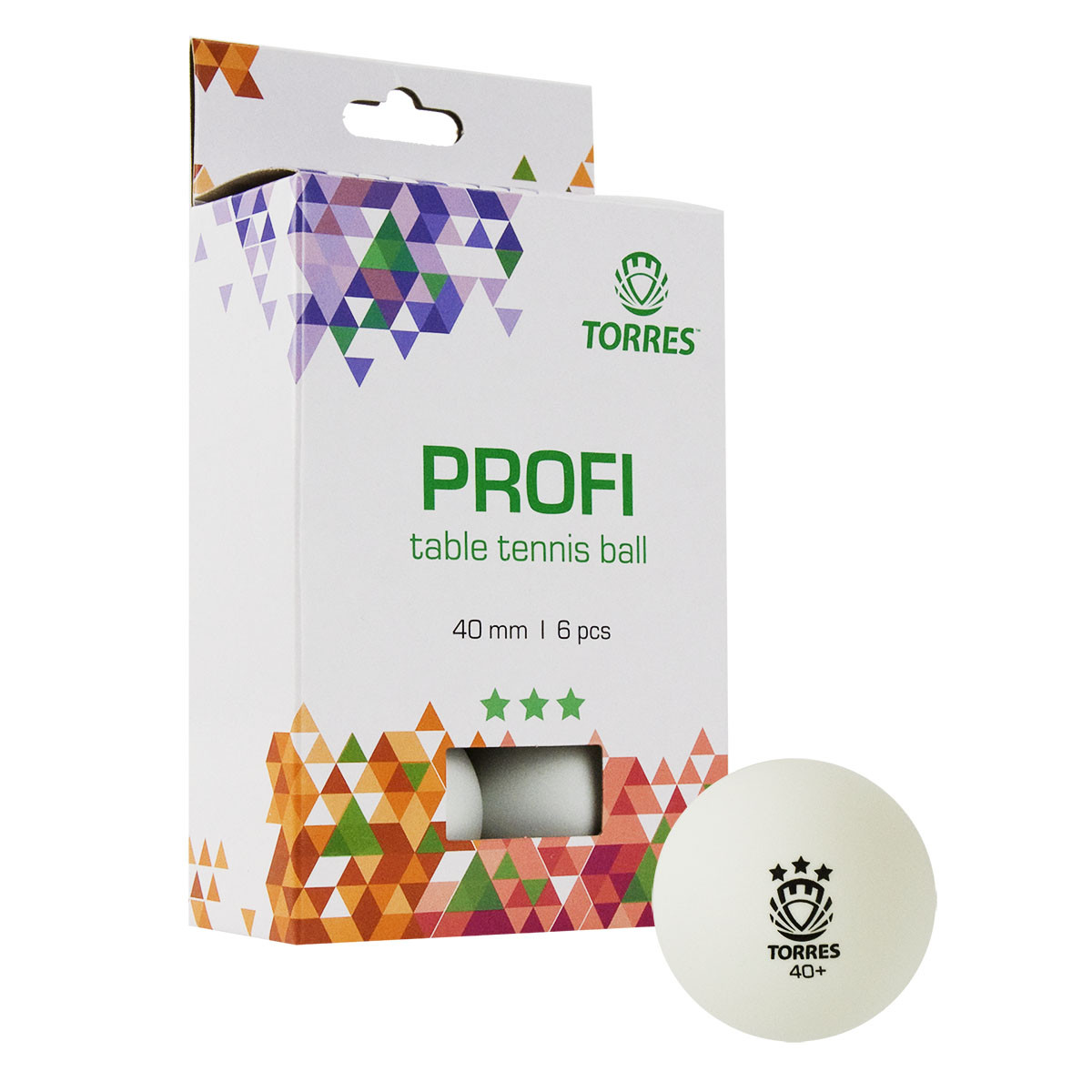 Мяч для наст. тенниса TORRES Profi 3*, арт. TT21012, диам. 40+мм, упак. 6 шт, белый