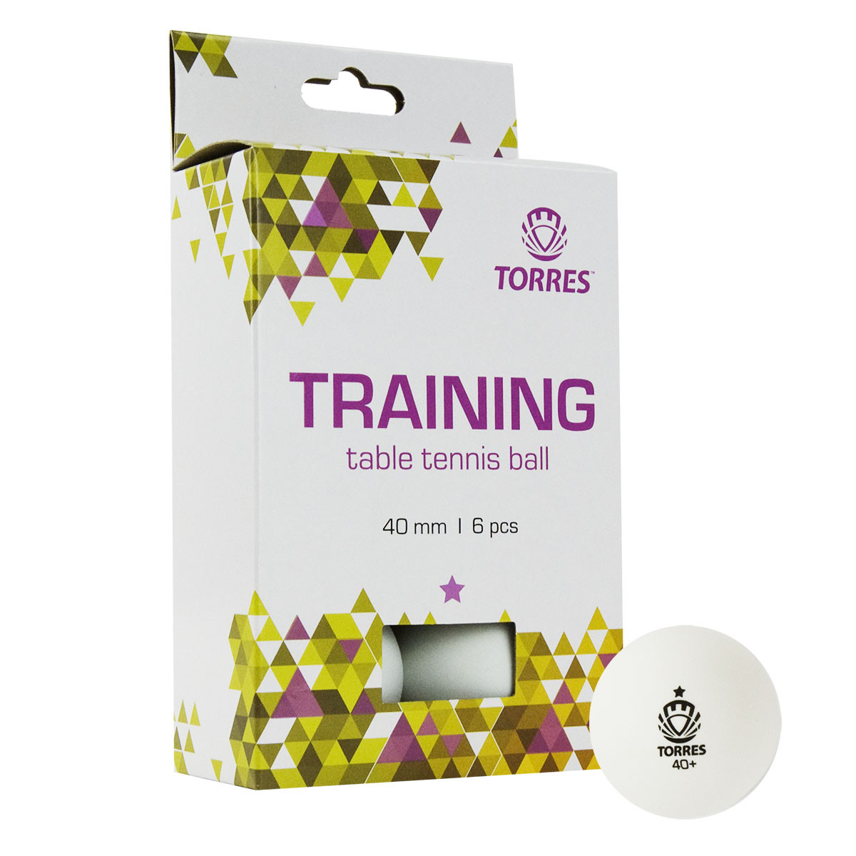 Мяч для наст. тенниса TORRES  Training 1*,  арт. TT21016, диам. 40+ мм, упак. 6 шт, белый